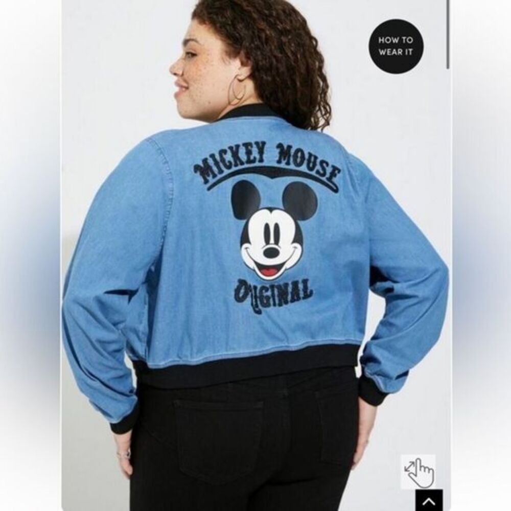 New Disney Americana Mickey Mouse Chambray Cropped Bomber Jacket size 2X